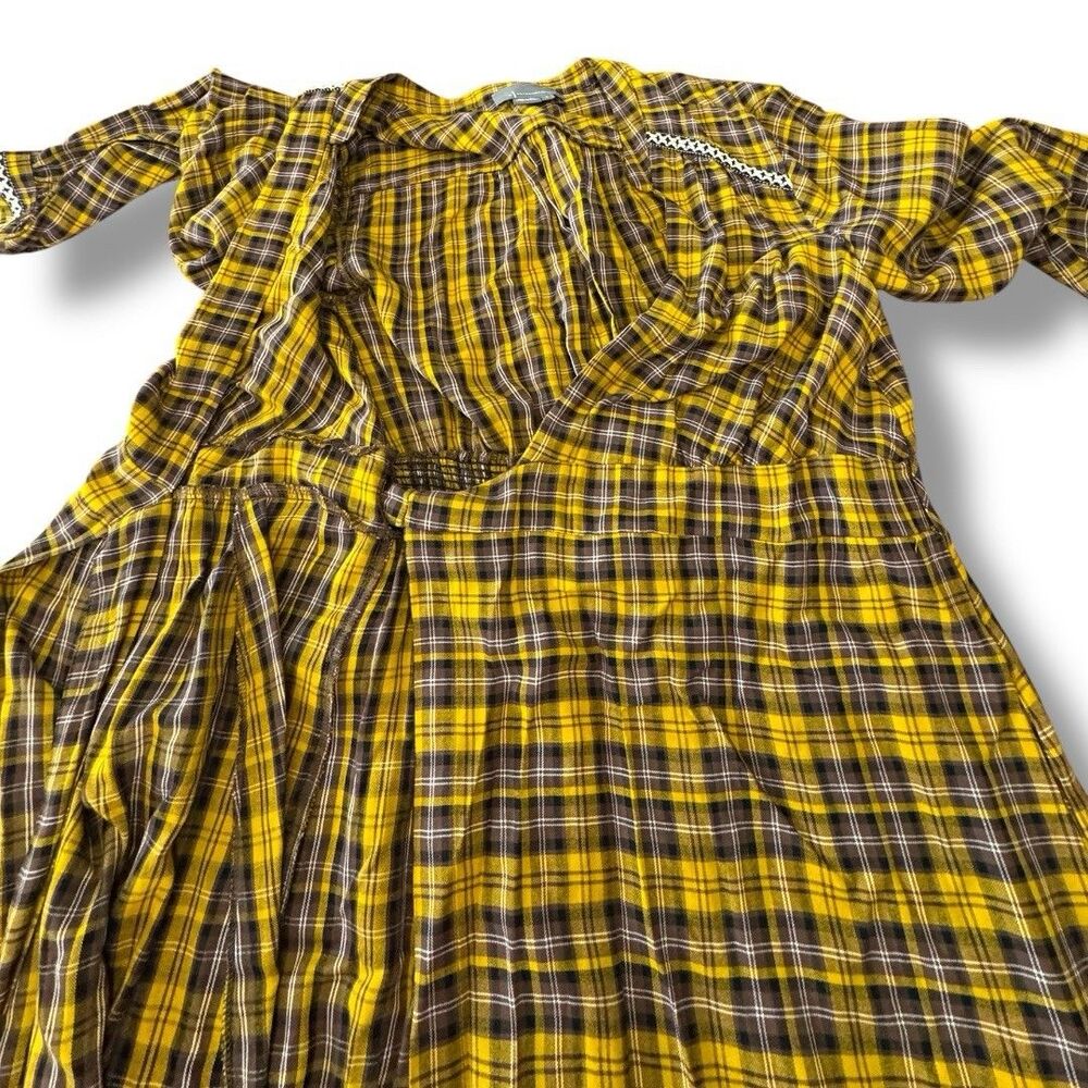 Anthropologie Dalton Wrap Dress Mustard Yellow Midi Tiered Plaid Women’s Size S - Picture 12 of 14
